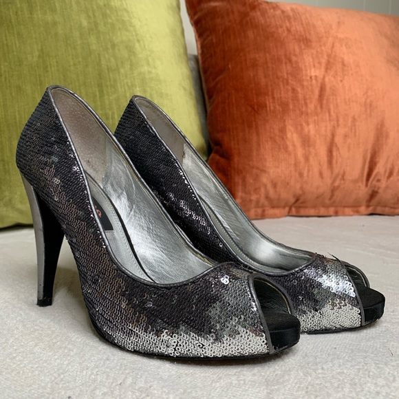 Ombre silver sequins Nina New York heels peep toe - Picture 1 of 6